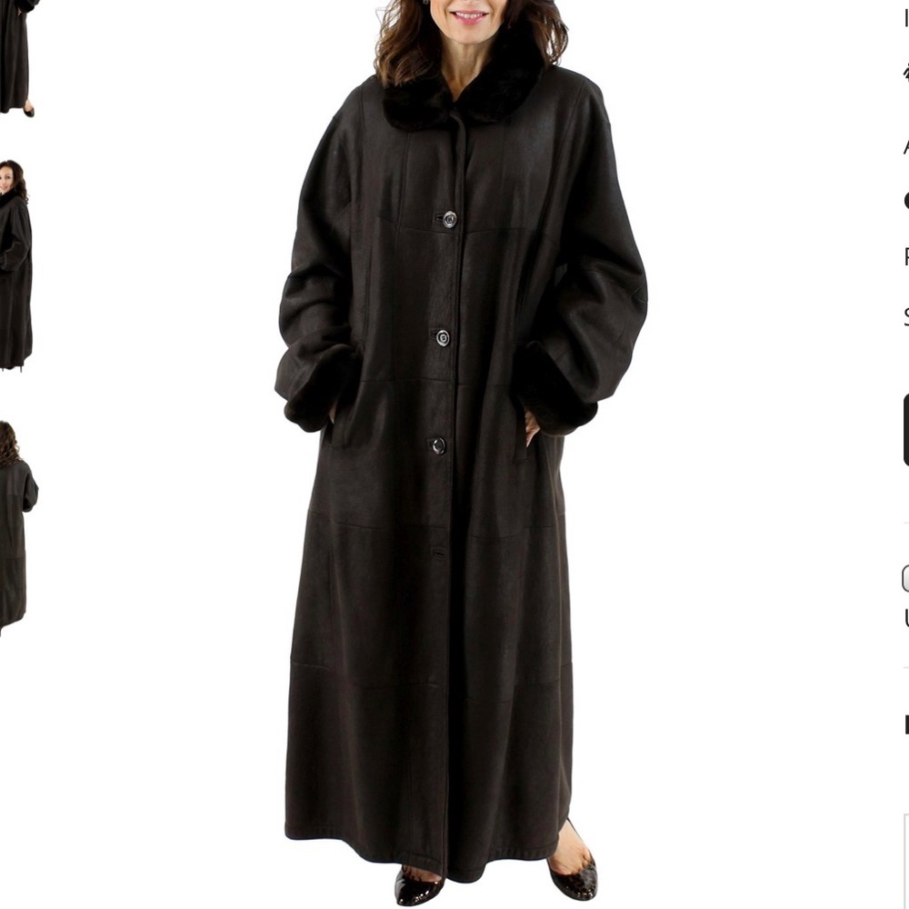 Women’s full length Shearling Coat. Expresso.